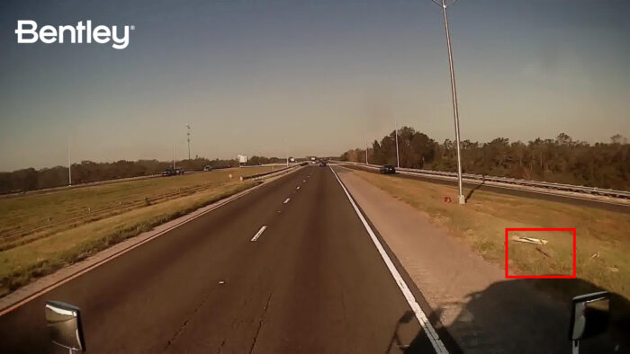 Bentley’s Blyncsy AI technology detects a broken highway sign after Hurricane Helene in Florida. (Image courtesy of Bentley Systems) | Bentley Systems | Infrastructure Engineering Software Company Bentley’s Blyncsy AI technology detects a broken highway sign after Hurricane Helene in Florida. (Image courtesy of Bentley Systems)