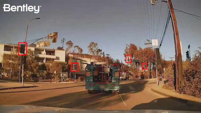 Malfunctioning streetlights are detected by Bentley’s Blyncsy technology in crowdsourced dash cameras in the Los Angeles area after wildfires caused major damage to critical safety infrastructure. (Image courtesy of Bentley Systems) | Bentley Systems | Infrastructure Engineering Software Company Malfunctioning streetlights are detected by Bentley’s Blyncsy technology in crowdsourced dash cameras in the Los Angeles area after wildfires caused major damage to critical safety infrastructure. (Image courtesy of Bentley Systems)