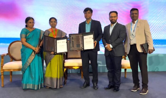 Team members from Bentley Systems and Kumaraguru College of Technology sign MOU to empower students and faculty with access to industry-grade infrastructure tools and insights. (Image courtesy of Bentley Systems) | Bentley Systems | Infrastructure Engineering Software Company Team members from Bentley Systems and Kumaraguru College of Technology sign MOU to empower students and faculty with access to industry-grade infrastructure tools and insights. (Image courtesy of Bentley Systems)